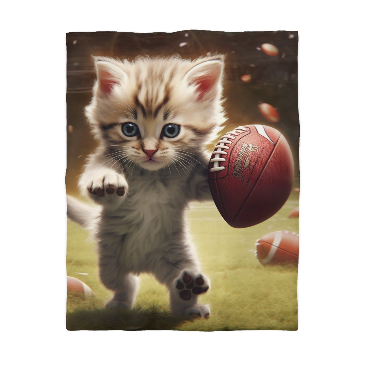 Football Kitty Fantasy: Feline Cat American Sport Quarterback - Microfiber Duvet Cover