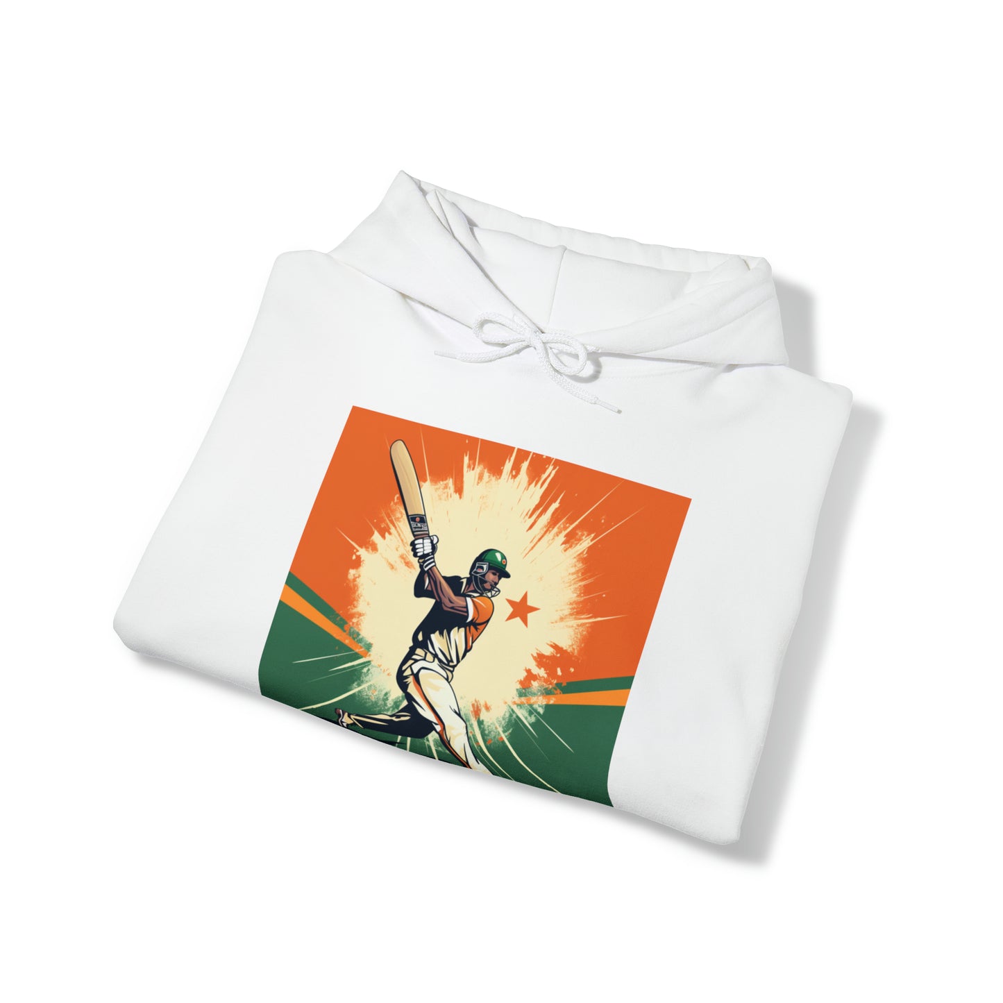 India Cricket Star: Batsman With Willow Bat, National Flag Style - Sport Game - Unisex Heavy Blend™ Hooded Sweatshirt