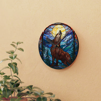 Stained Glass Howling Wolf Design - Acrylic Wall Clock