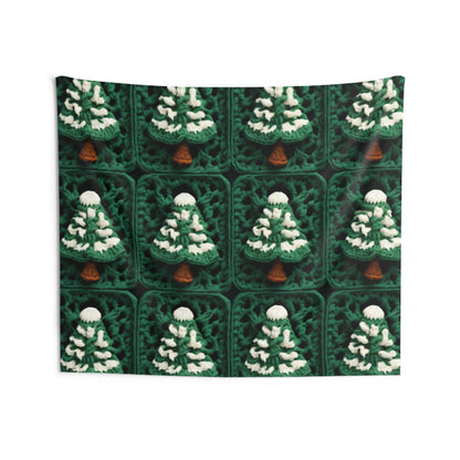 Evergreen Christmas Trees Crochet, Festive Pine Tree Holiday Craft, Yuletide Forest, Winter - Indoor Wall Tapestries