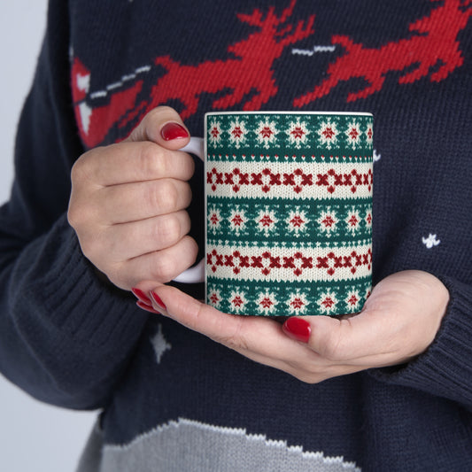 Christmas Knit Crochet Holiday, Festive Yuletide Pattern, Winter Season - Ceramic Mug 11oz