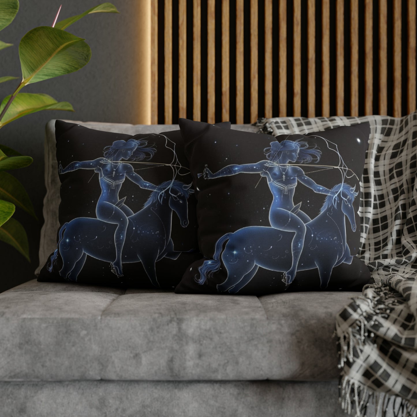 Sagittarius Zodiac in Starlit Universe - Fluorescent Colors - Spun Polyester Square Pillow Case