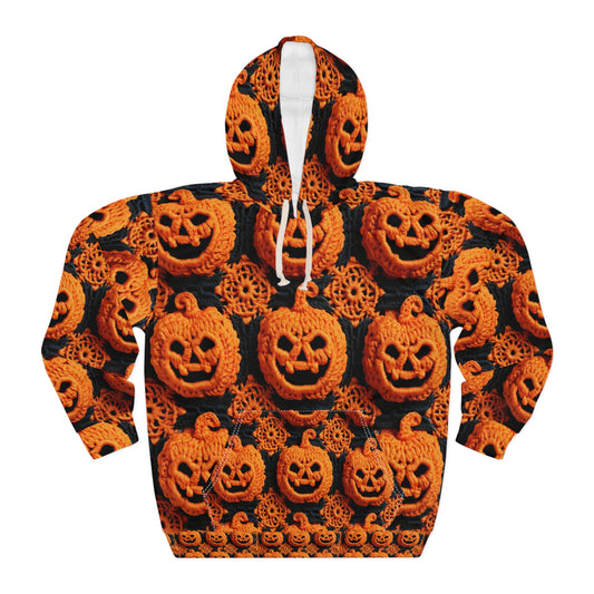 Halloween Crochet Pumpkin Scary Horror Festive Holiday Pattern - Unisex Pullover Hoodie (AOP)