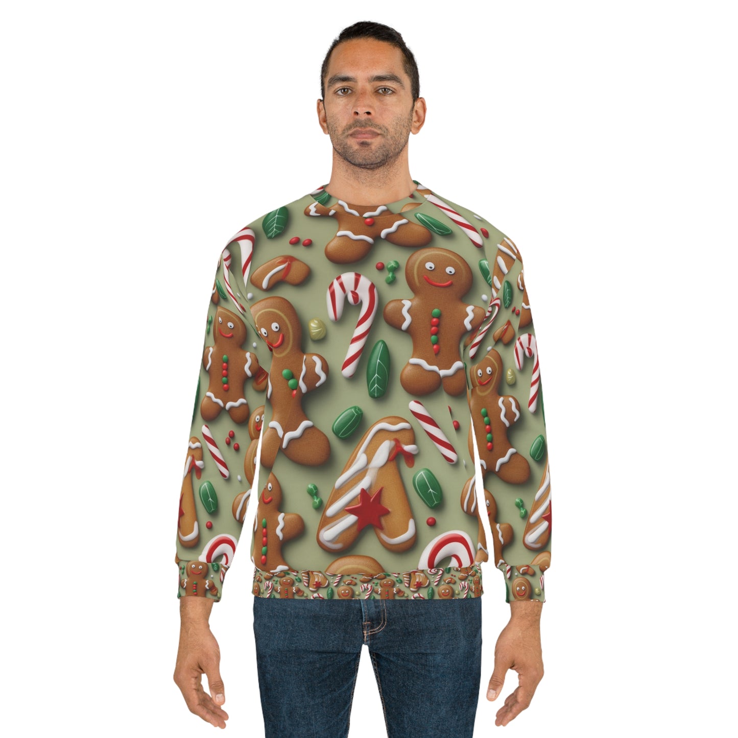 Gingerbread Man Christmas Cookie - Tree - Candy Cane - Unisex Sweatshirt (AOP)