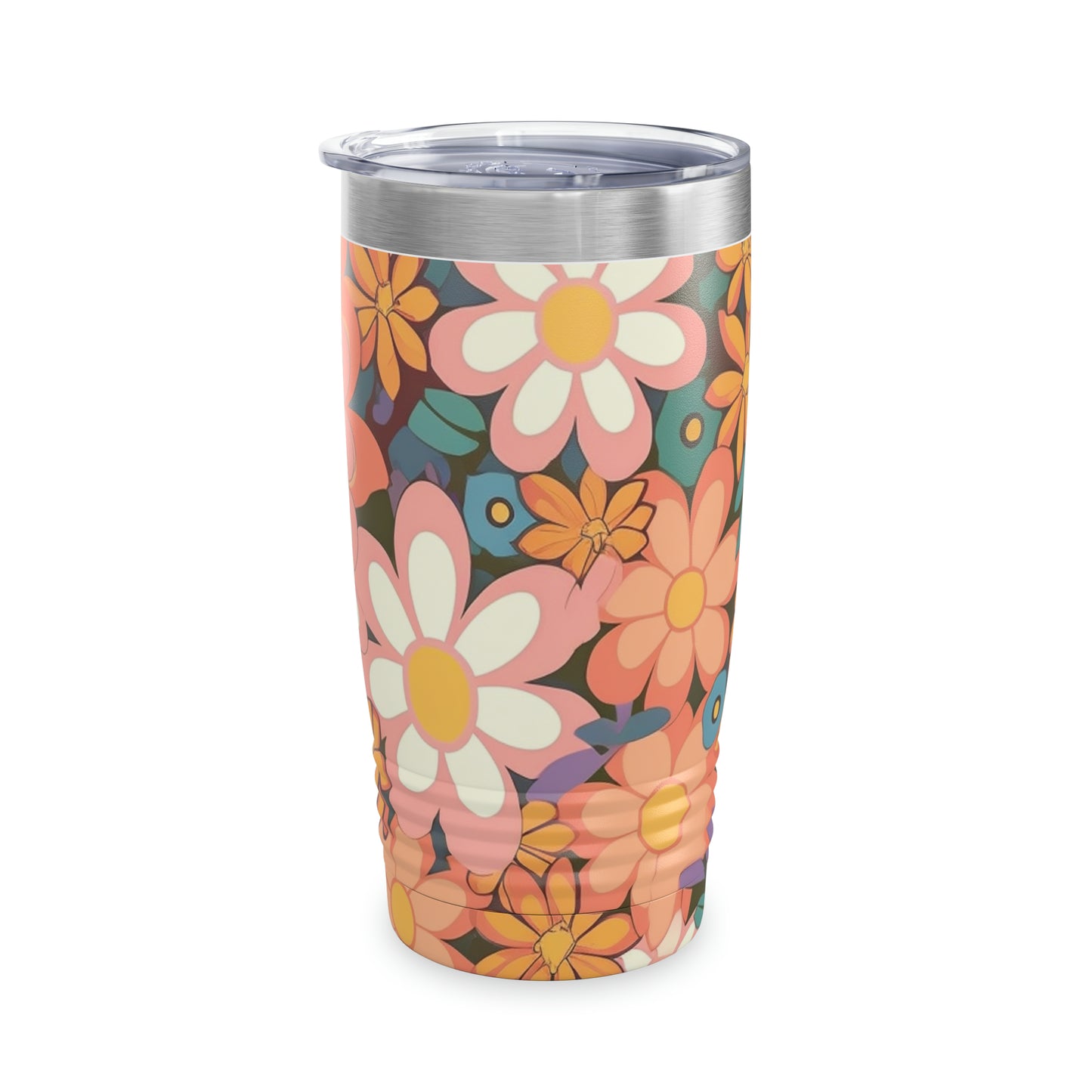 Groovy 1960s 1970s Pink & Orange Daisy Mod Floral - Ringneck Tumbler, 20oz