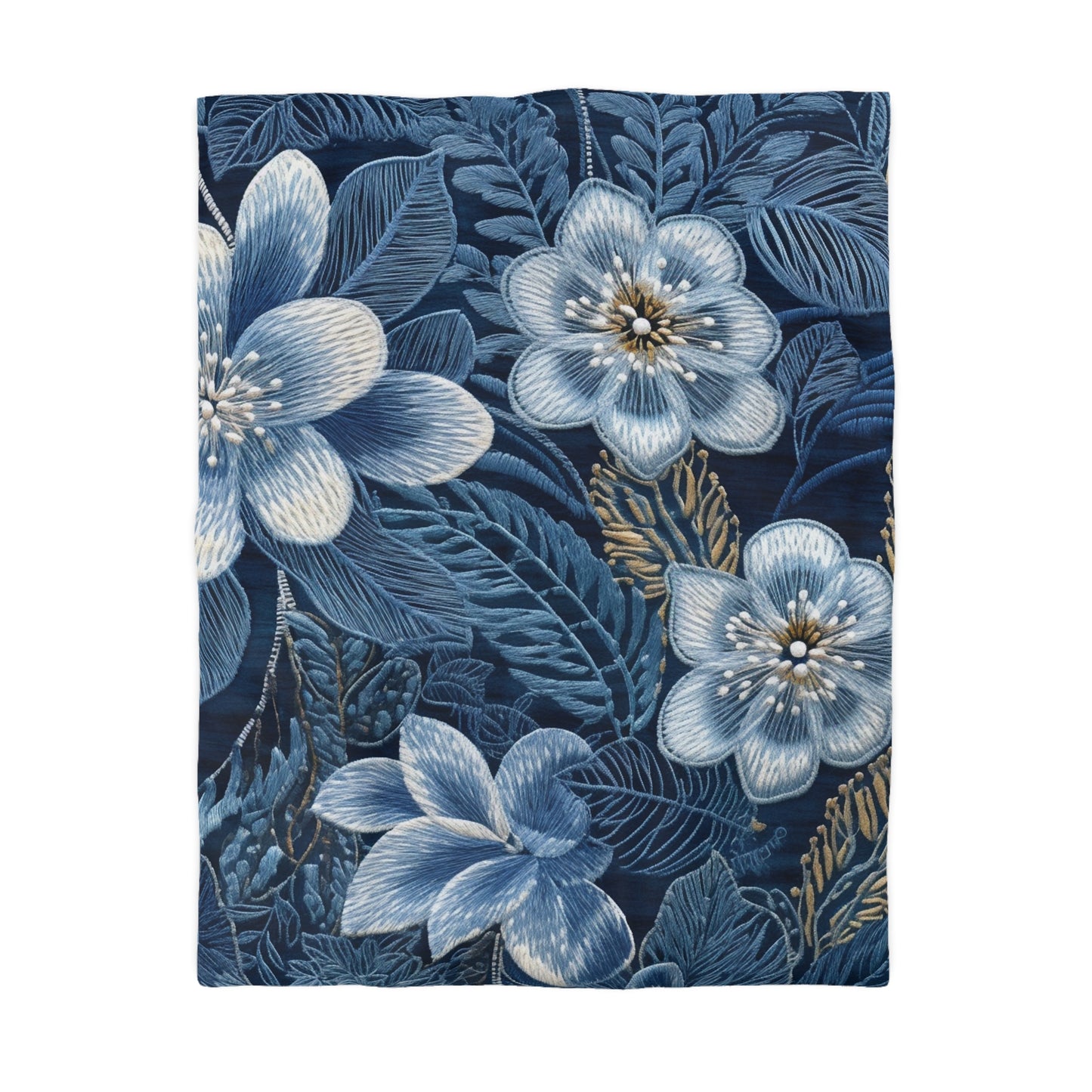 Bordado de flores en flor floral en estilo denim - Funda nórdica de microfibra 