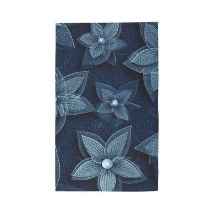 Hawaiian Flower Design - Denim-Inspired Decor Piece - Dobby Rug