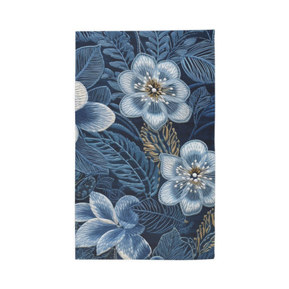 Flower Blossom Embroidery Floral on Denim Style - Dobby Rug