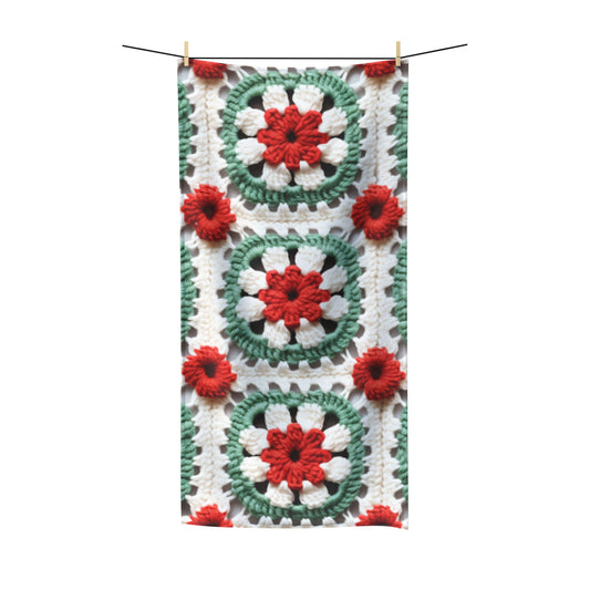 Christmas Granny Square Crochet, Cottagecore Winter Classic, Seasonal Holiday - Polycotton Towel