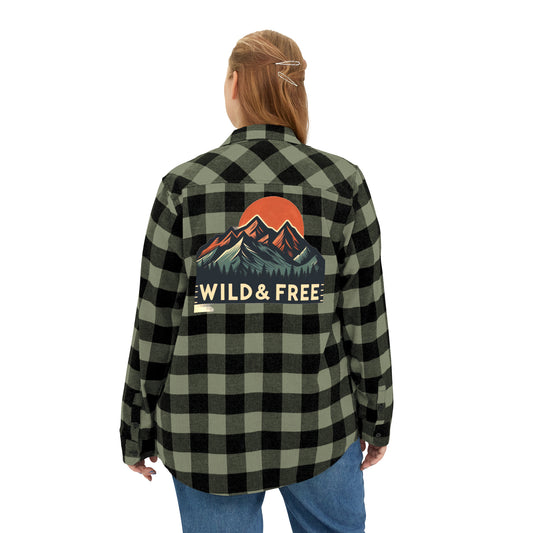 Wild And Free - Olive Black - Unisex Flannel Shirt