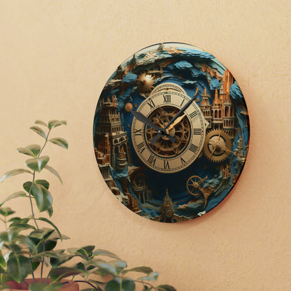 Town 3D Print Gear Style Acrylic Wall Clock