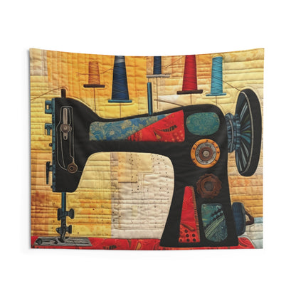 Sewing Themed Quilt Art, Thread Spools, Textile Crafters Design - Indoor Wall Tapestries