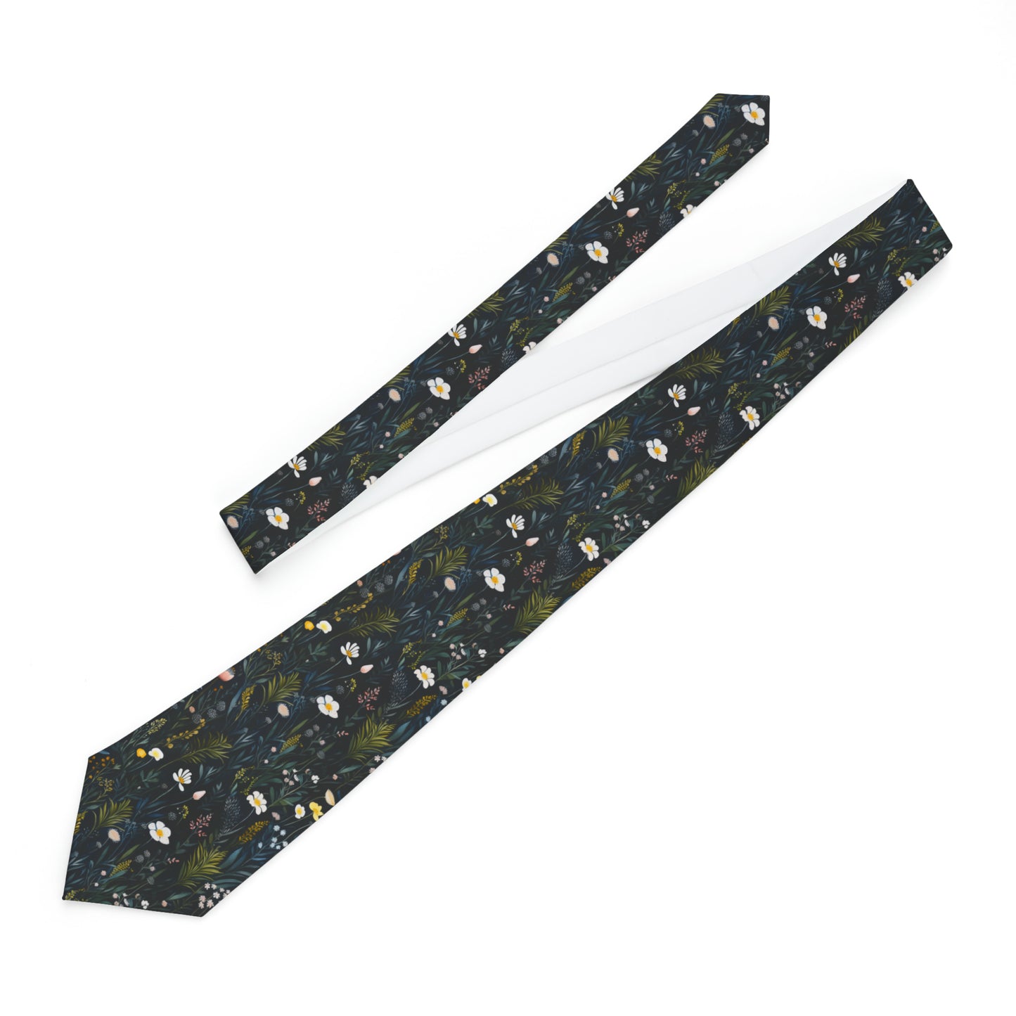 Men's Necktie - Dark Wispy Wildflowers on Black