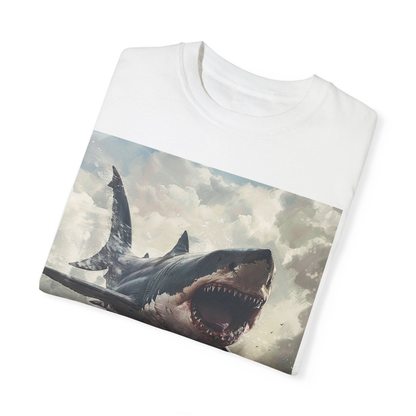 Scary Flying Shark, Ocean Fish Gift, Unisex Garment-Dyed T-shirt