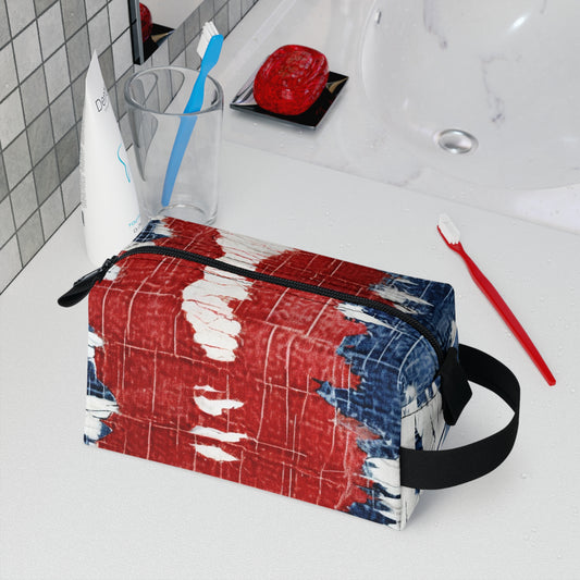 Patriotic Red, White & Blue: Distressed Denim-Style, Torn Fabric - Toiletry Bag
