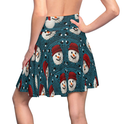 Snowman Crochet Craft, Festive Yuletide Cheer, Winter Wonderland - Women's Skater Skirt (AOP)