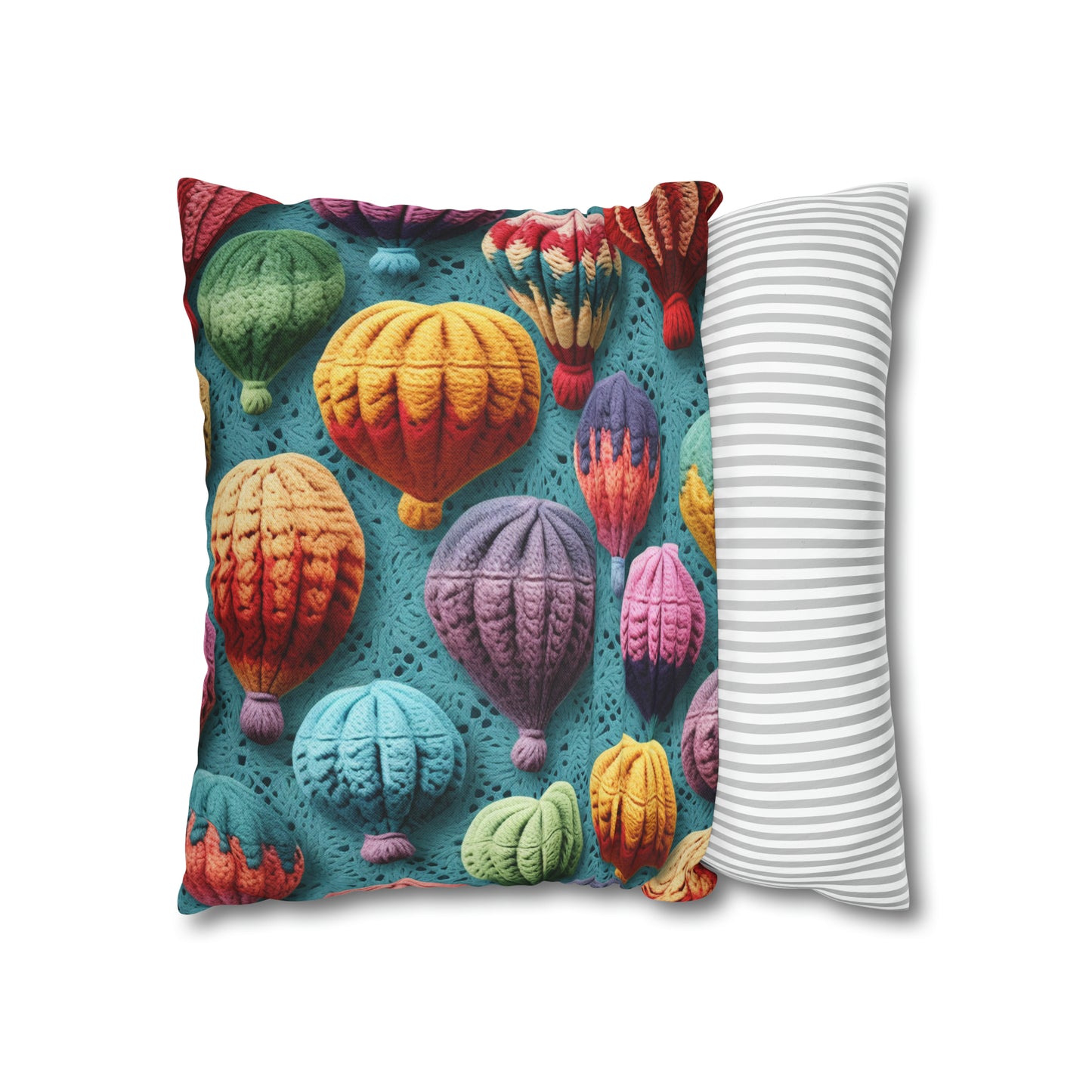 Crochet Hot Air Balloons Sky Travel Transport Scenic Style - Spun Polyester Square Pillow Case