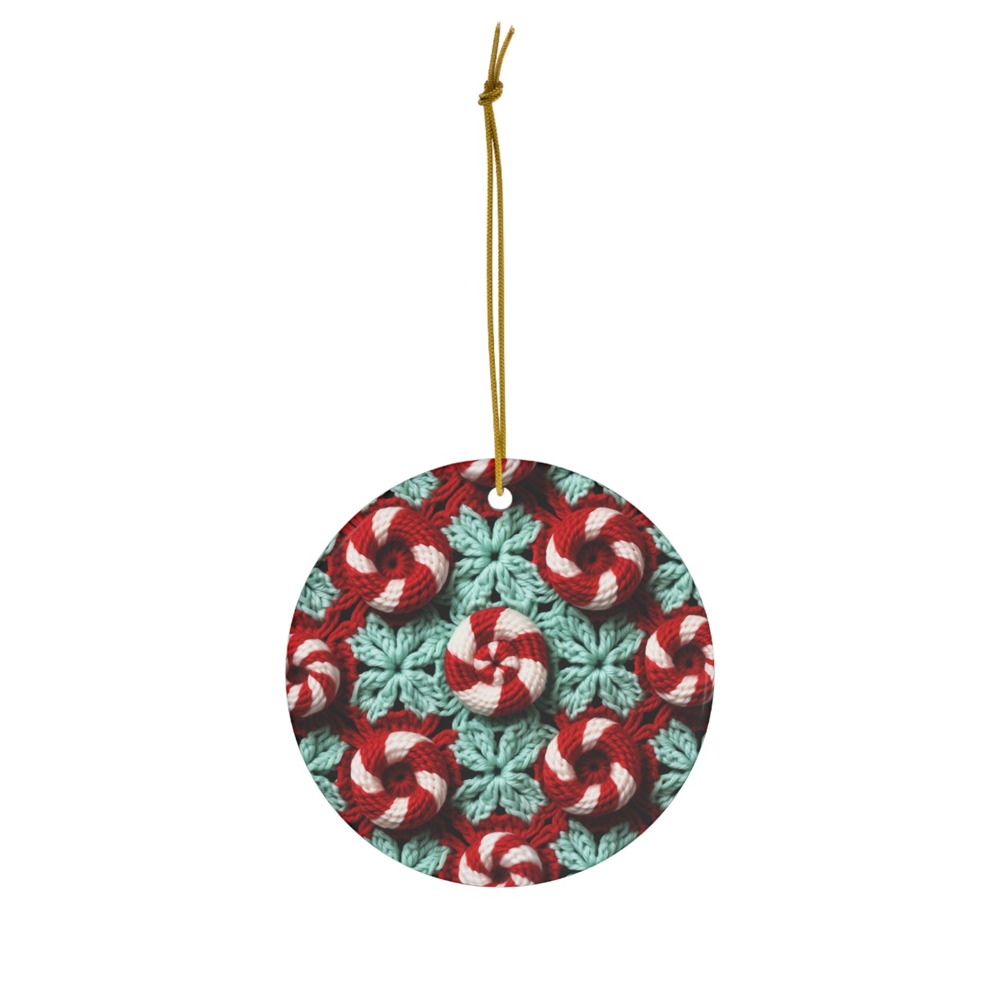 Christmas Crochet Candy Cane - Pepper Red Crystal White Holiday Pattern - Ceramic Ornament, 4 Shapes