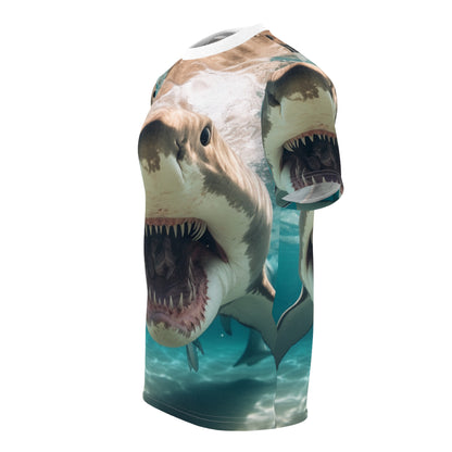 Bull Shark: River Monster Menace - Realistic Dark Water Predator - Unisex Cut & Sew Tee (AOP)