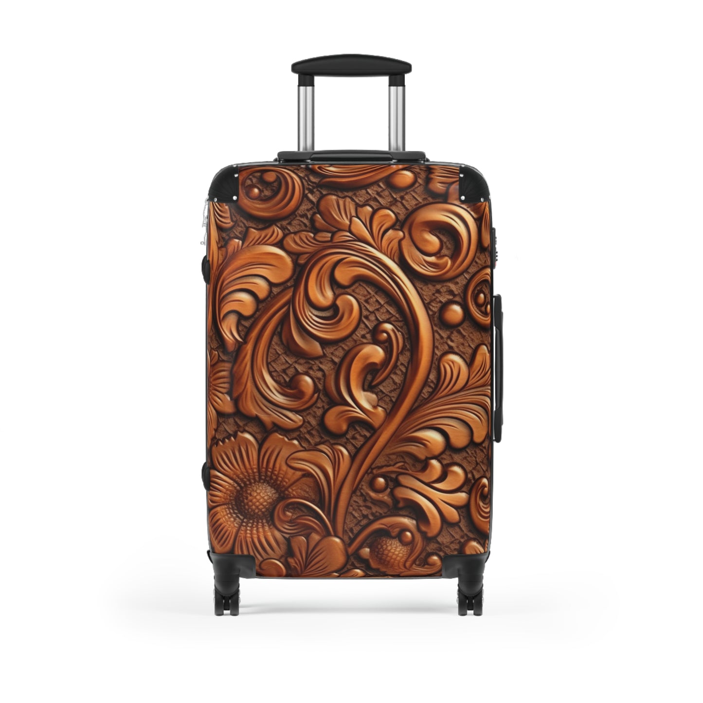 Leather Flower Cognac Classic Brown Timeless American Cowboy Design - Suitcase