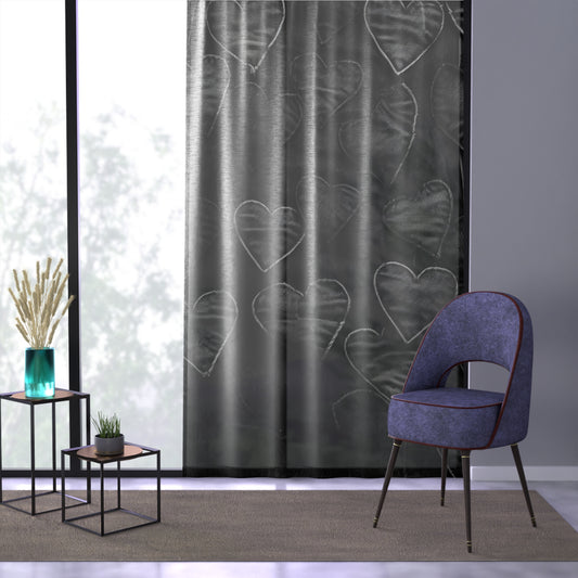 Black: Distressed Denim-Inspired Fabric Heart Embroidery Design - Window Curtain