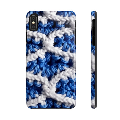 Blueberry Blue Crochet, White Accents, Classic Textured Pattern - Tough Phone Cases