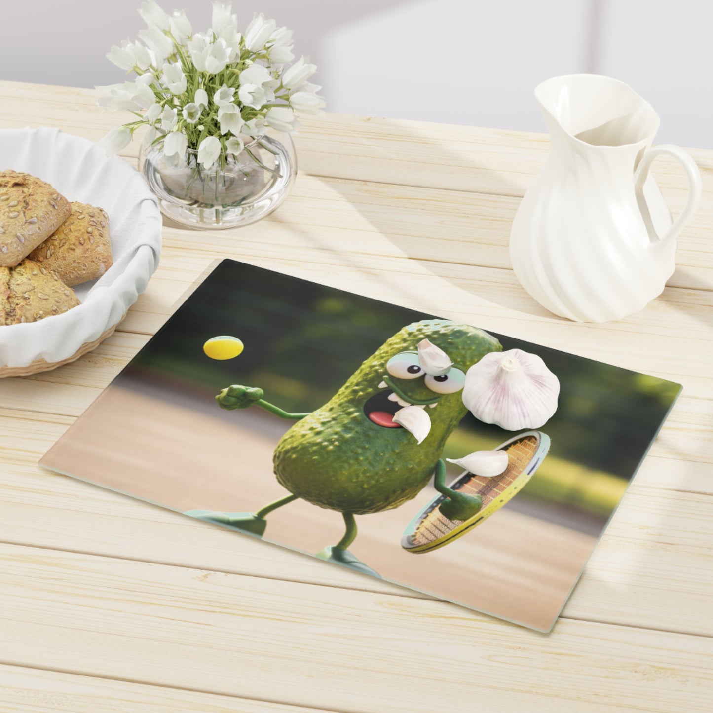 Pickle Playing Pickleball: Serve, Paddle, Game - Court Sport - Cutting Board