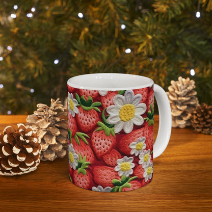 Strawberry Strawberries Embroidery Design - Fresh Pick Red Berry Sweet Fruit - Ceramic Mug 11oz