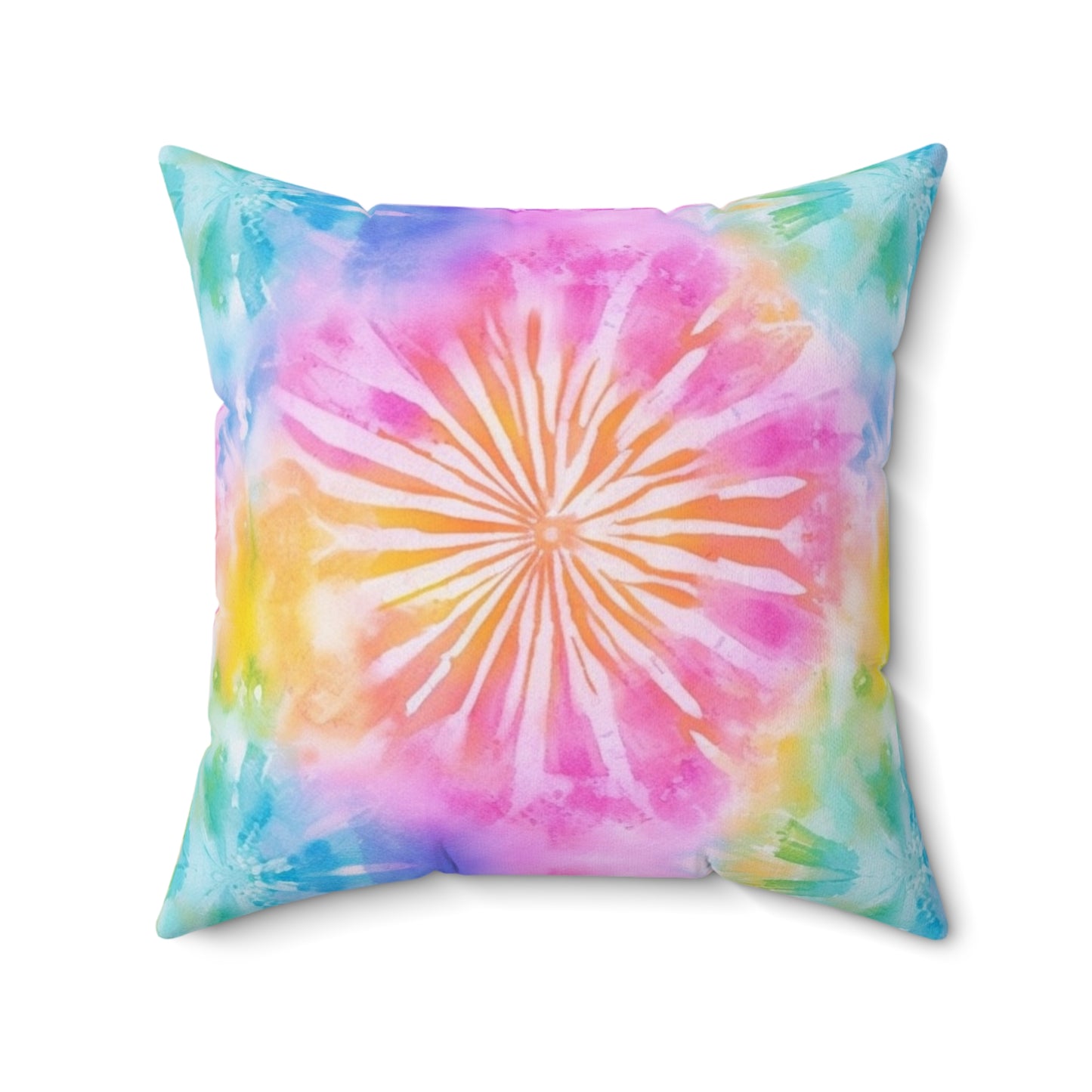 Boho Beach Vibe Pastel Hues Tie-Dye Pattern Design Spun Polyester Square Pillow