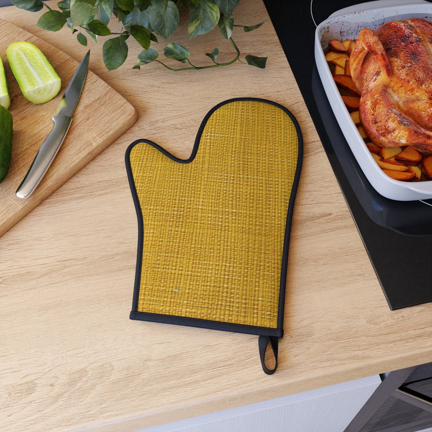 Radiant Sunny Yellow: Denim-Inspired Summer Fabric - Oven Glove