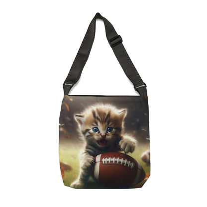 Football Kitten Touchdown: Tabby's Winning Play Sport Game - Adjustable Tote Bag (AOP)