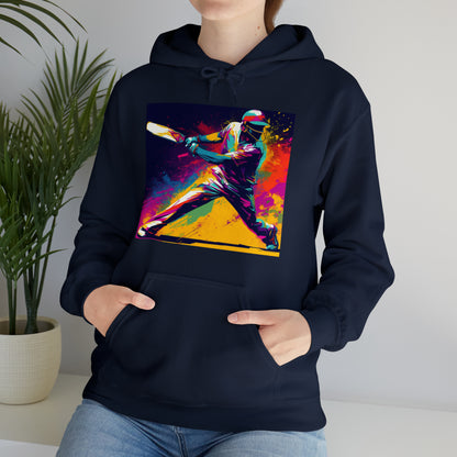 Cricket Pop Art: bateador, impacto de pelota, juego deportivo Wicket Stand - Sudadera con capucha unisex Heavy Blend™ 