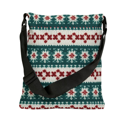 Christmas Knit Crochet Holiday, Festive Yuletide Pattern, Winter Season - Adjustable Tote Bag (AOP)