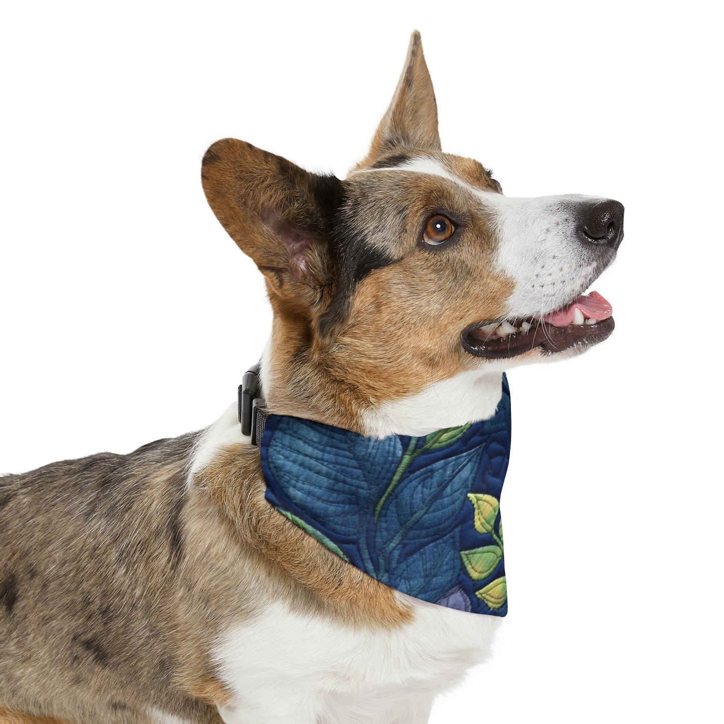 Floral Embroidery Blue: Denim-Inspired, Artisan-Crafted Flower Design - Pet Bandana Collar