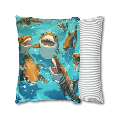 Tiger Shark: Ocean Marine Wildlife - Underwater - Spun Polyester Square Pillow Case