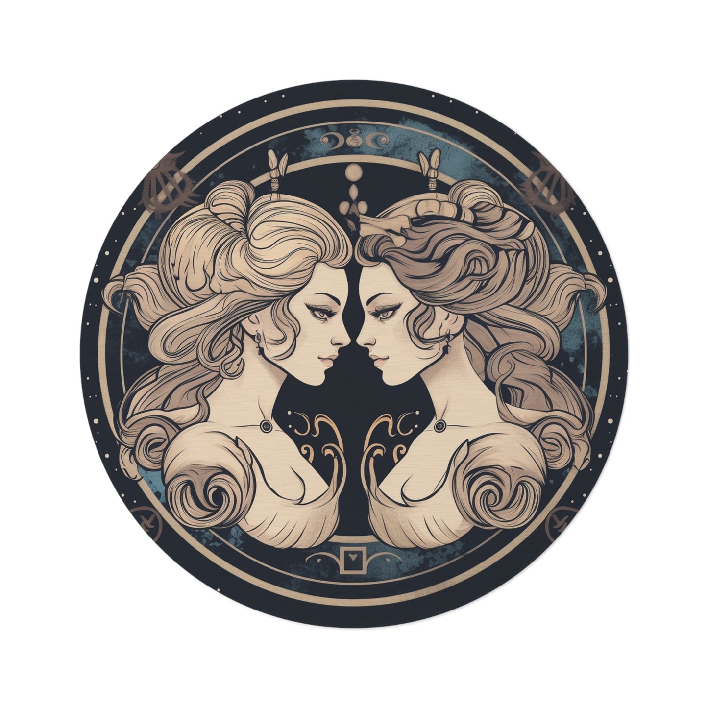 Duality of Gemini - Expressive Twins Zodiac Astrology - Round Rug