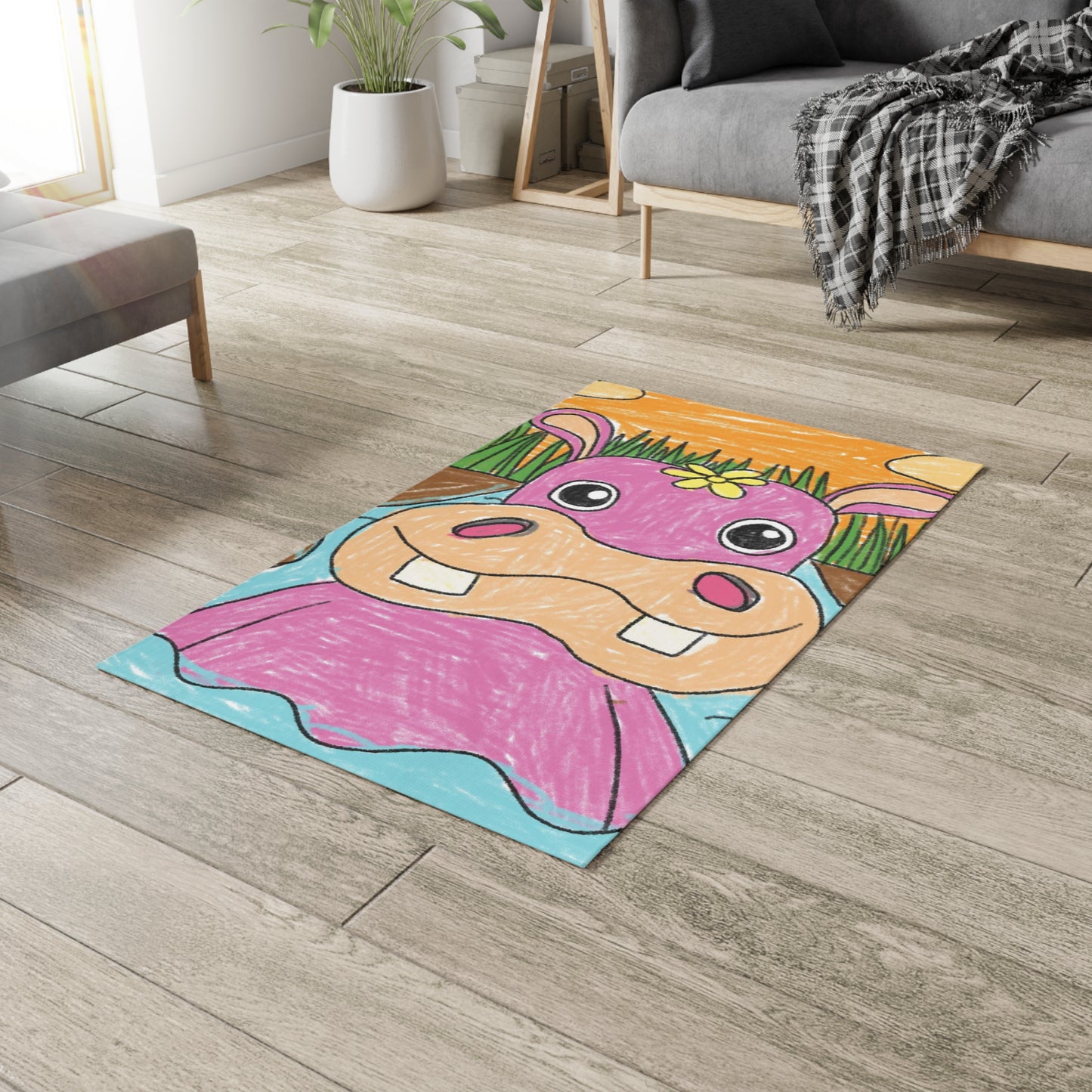 Hippo Hippopotamus Animal Creature Graphic Dobby Rug