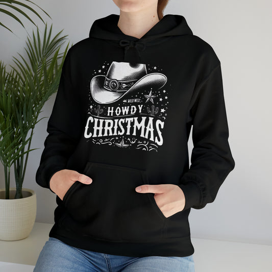 Western Winter Greetings - Christmas Starlit Night & Desert Silhouettes Holiday Cheer - Unisex Heavy Blend™ Hooded Sweatshirt