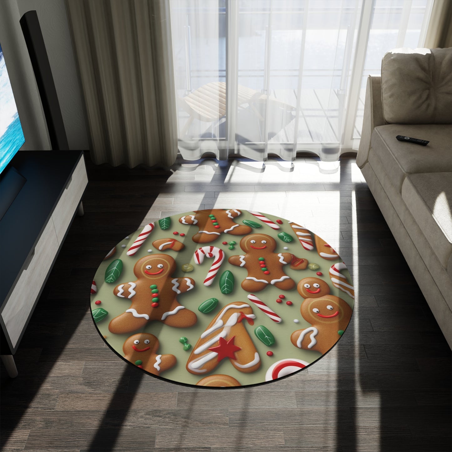 Gingerbread Man Christmas Cookie - Tree - Candy Cane - Round Rug