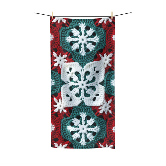 Christmas Snowflake Crochet, Festive Yuletide, Winter Wonderland Craft, Ice Crystal, Holiday Decor, Seasonal Adornments - Polycotton Towel