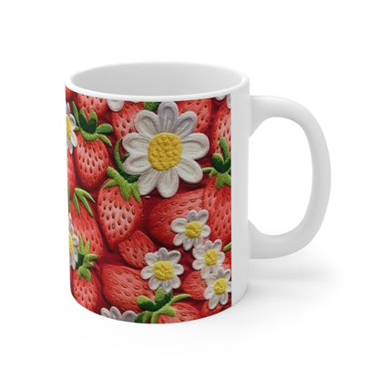 Strawberry Strawberries Embroidery Design - Fresh Pick Red Berry Sweet Fruit - Ceramic Mug 11oz