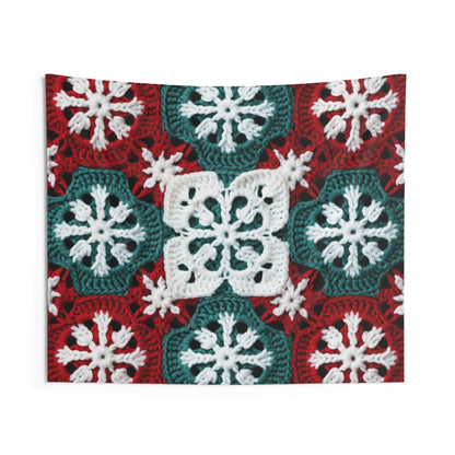 Christmas Snowflake Crochet, Festive Yuletide, Winter Wonderland Craft, Ice Crystal, Holiday Decor, Seasonal Adornments - Indoor Wall Tapestries