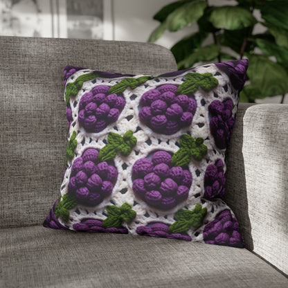 Crochet Grapes Pattern - Granny Square Design - Fresh Fruit Pick - Orchard Purple Snack Food - Spun Polyester Square Pillow Case