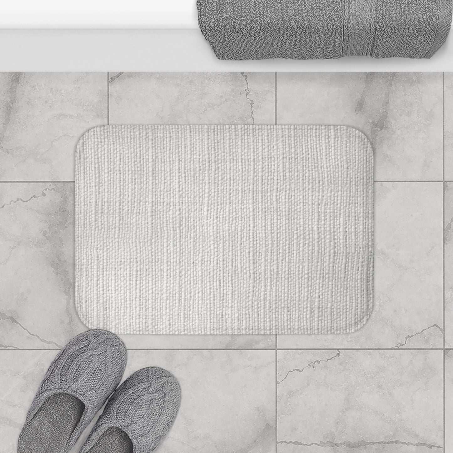 Chic White Denim-Style Fabric, Luxurious & Stylish Material - Bath Mat