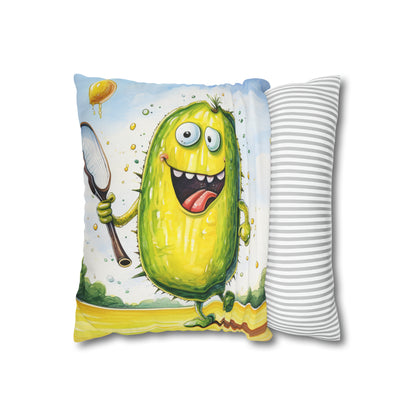 Pickleball Sport: Athletic Pickle Playing Game with Net and Paddle - Spun Polyester Square Pillow Case