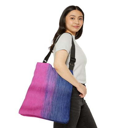 Dual Delight: Half-and-Half Pink & Blue Denim Daydream - Adjustable Tote Bag (AOP)