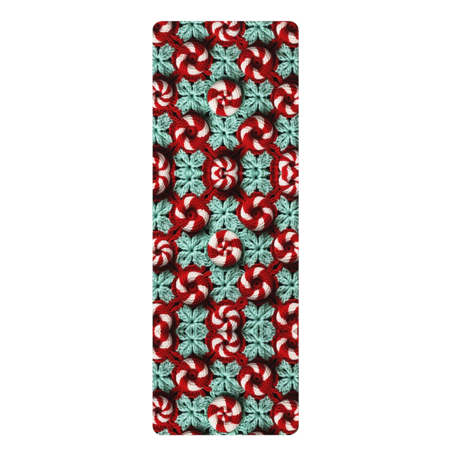 Christmas Crochet Candy Cane - Pepper Red Crystal White Holiday Pattern - Rubber Yoga Mat