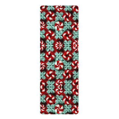 Christmas Crochet Candy Cane - Pepper Red Crystal White Holiday Pattern - Rubber Yoga Mat