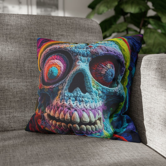 Crochet Skull Halloween Scary Horror Design - Spun Polyester Square Pillow Case