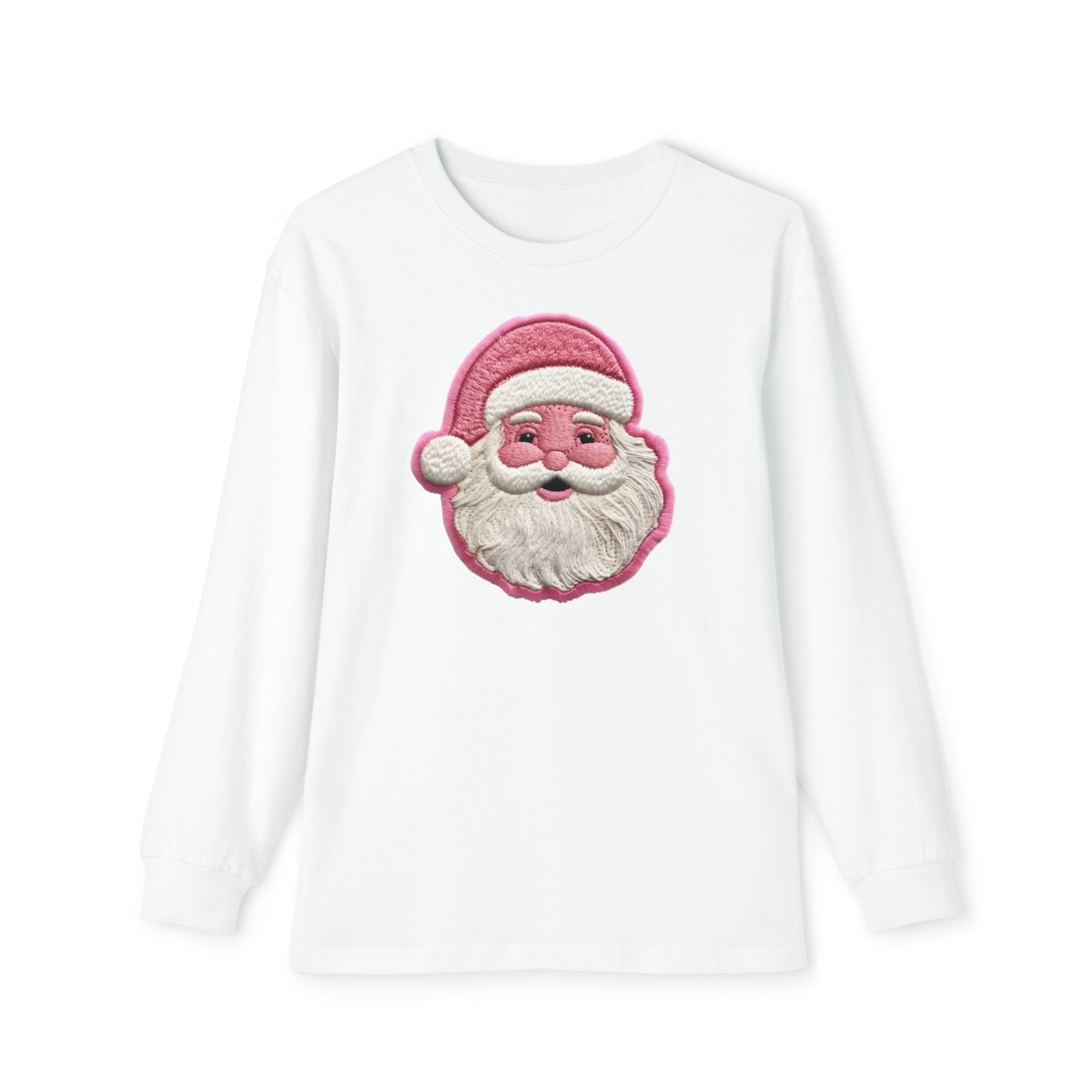 Pink Santa Chenille Patch Christmas Design - Youth Long Sleeve Holiday Outfit Set